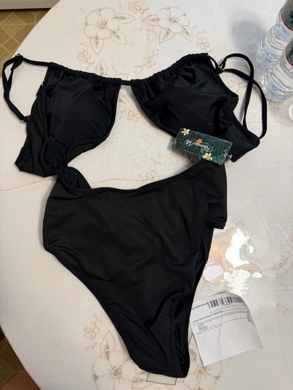 Black One-Piece Swim Suit with Cutout - Unbranded